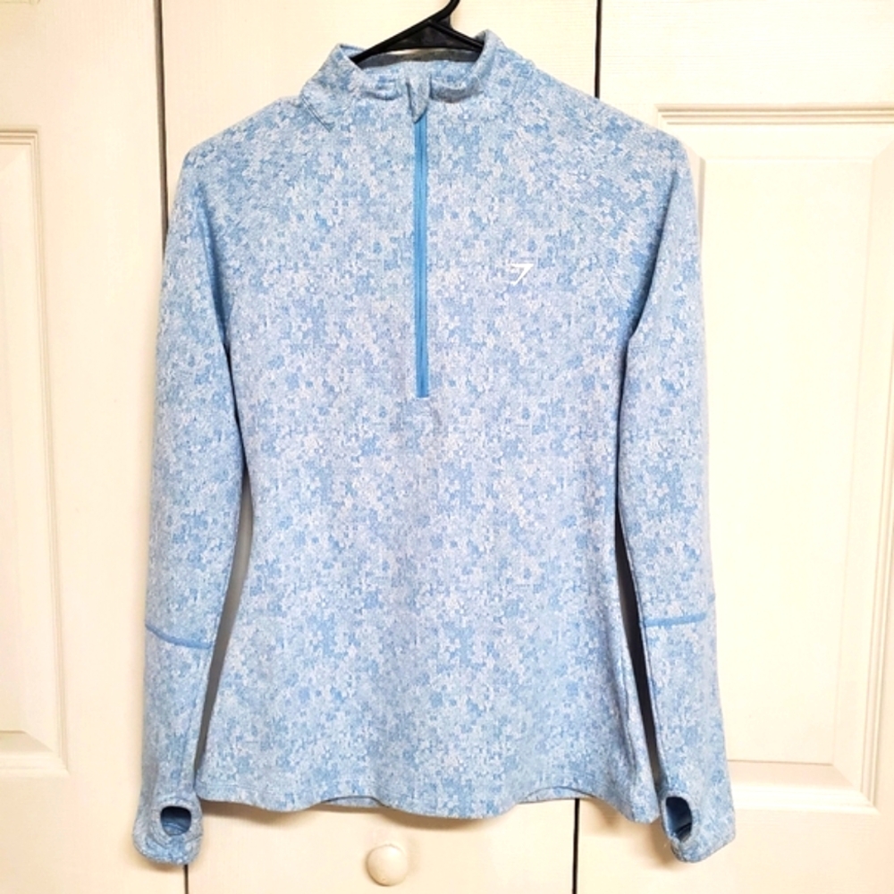 Gymshark Fleur Blue 1/4 Zip Open Back Tees Jacket Size S